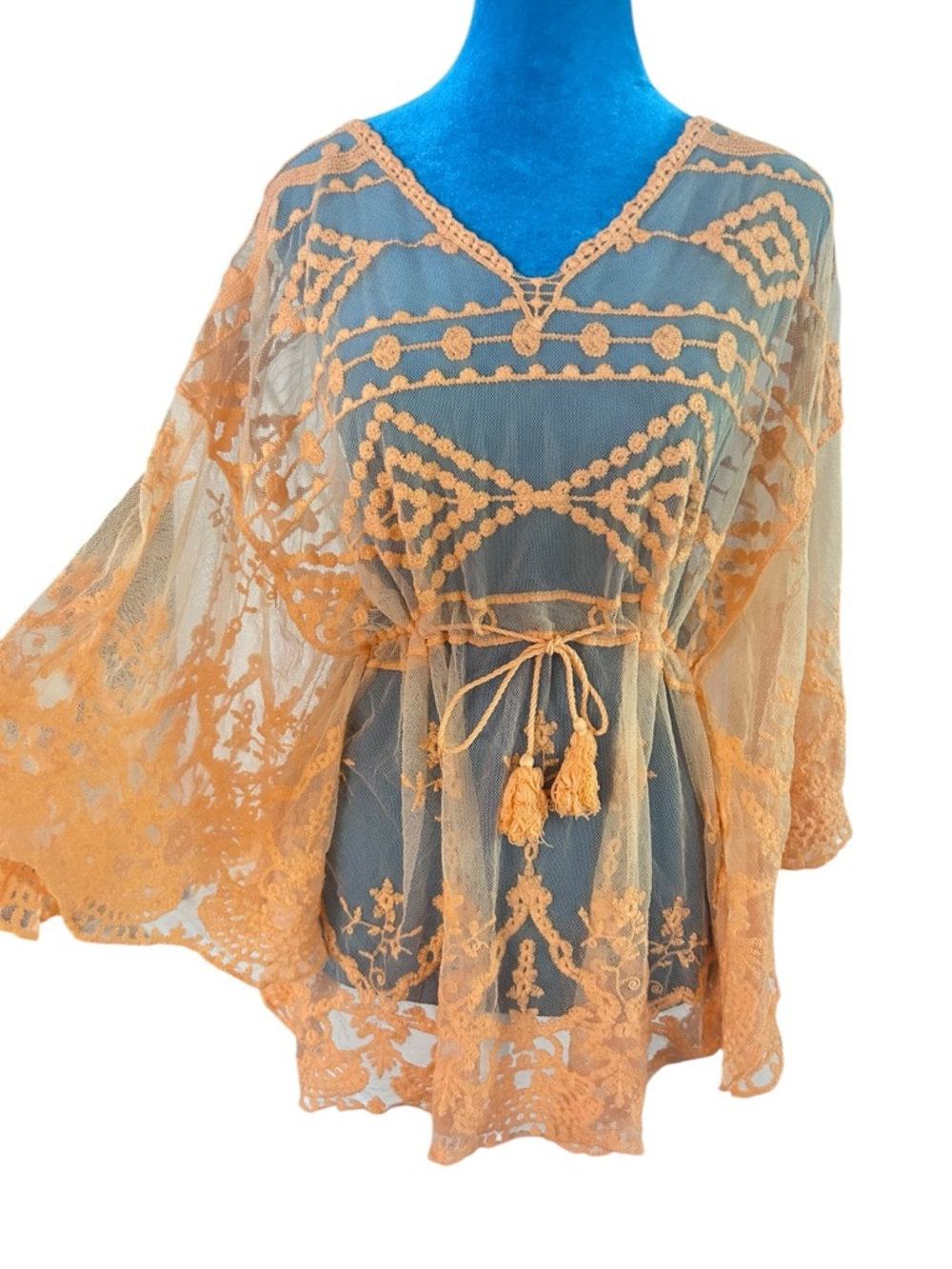 Lace Embroidered Sheer Tunic Top - Orange - Picture 1 of 5